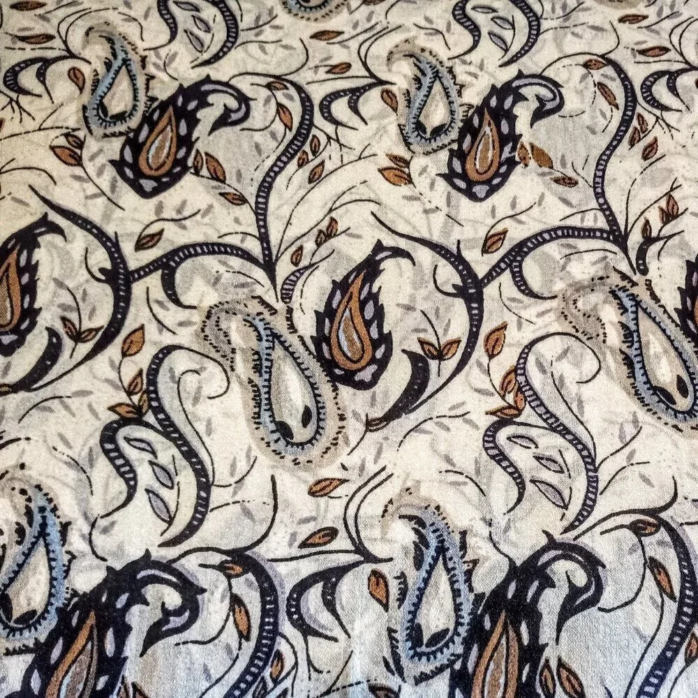 Chinese Paisley Print Silk Oblong Fringed Scarf